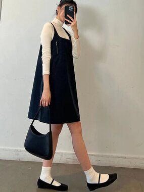 Oak + Fort Cotton Nylon Blend Mini Dress Black Size Small